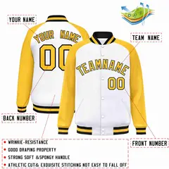 White Gold-Black Raglan Varsity Letterman Full-Snap Jacket 2
