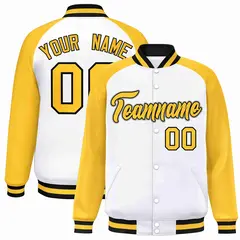 White Gold-Black Raglan Varsity Letterman Full-Snap Jacket