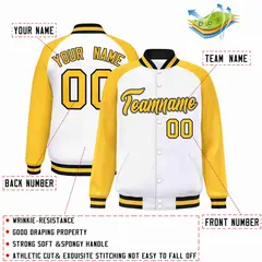 White Gold-Black Raglan Varsity Letterman Full-Snap Jacket 2