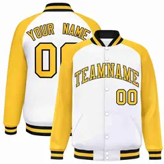 White Gold-Black Raglan Varsity Letterman Full-Snap Jacket