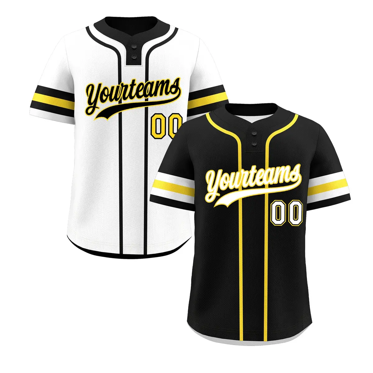 White Gold Black Reversible Two-Button Baseball Jersey