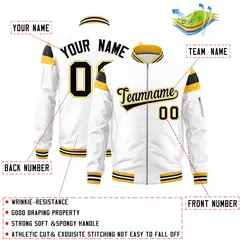 White Gold-Black Shoulder Block Varsity Letterman Bomber Jacket 2