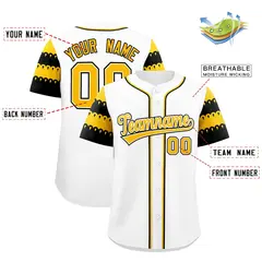 White Gold Black Sleeve Flag Lace Baseball Jersey 2