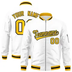 White Gold-Black Varsity Full-Zip Letterman Bomber Jacket 1