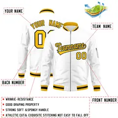 White Gold-Black Varsity Full-Zip Letterman Bomber Jacket 2
