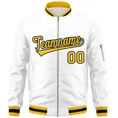 White Gold-Black Varsity Full-Zip Letterman Bomber Jacket 3