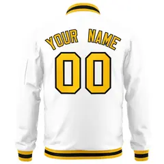 White Gold-Black Varsity Full-Zip Letterman Bomber Jacket 4