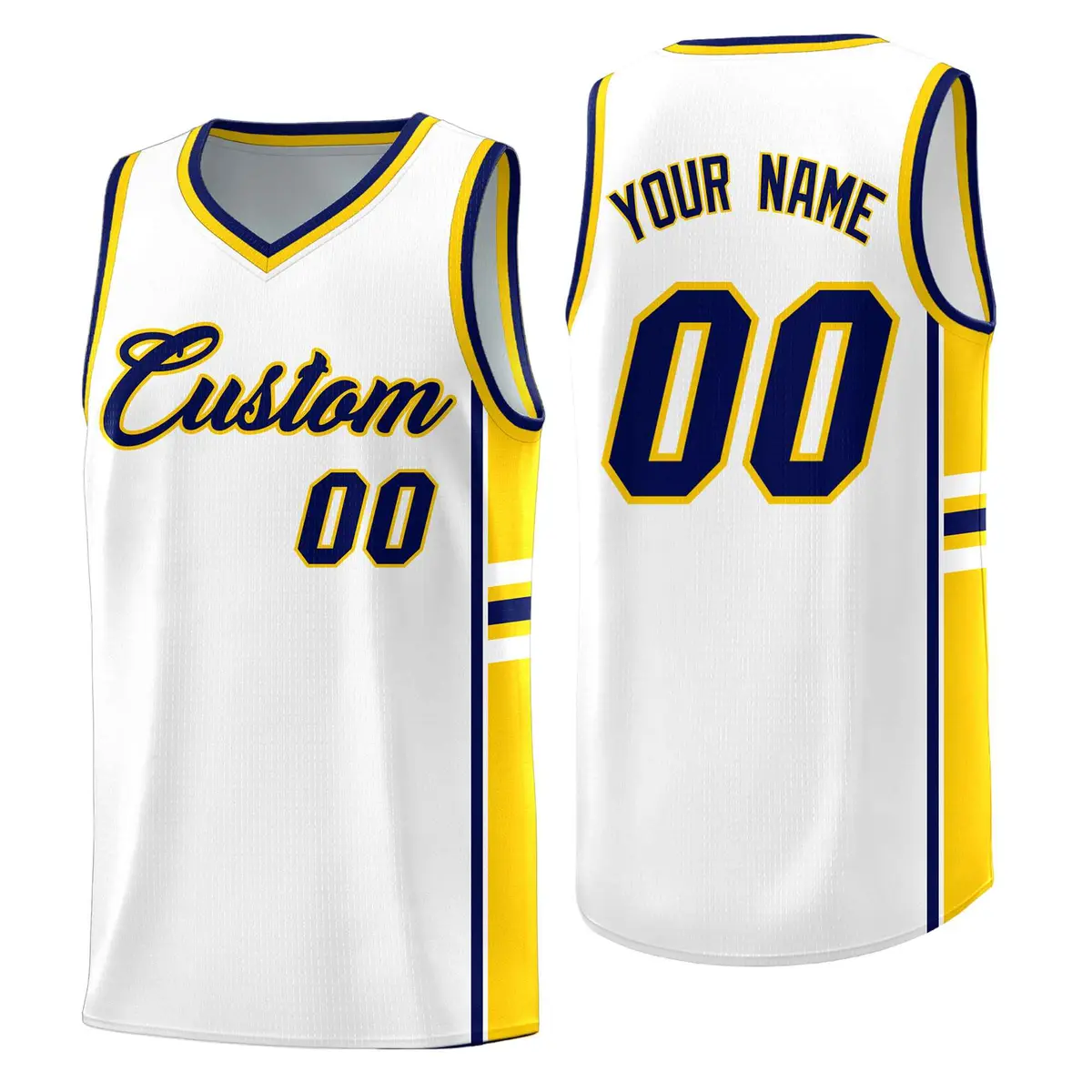 White Gold Classic Color Block Team Basketball Jersey