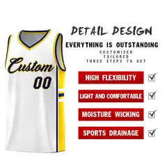 White Gold Classic Color Block Team Basketball Jersey 2