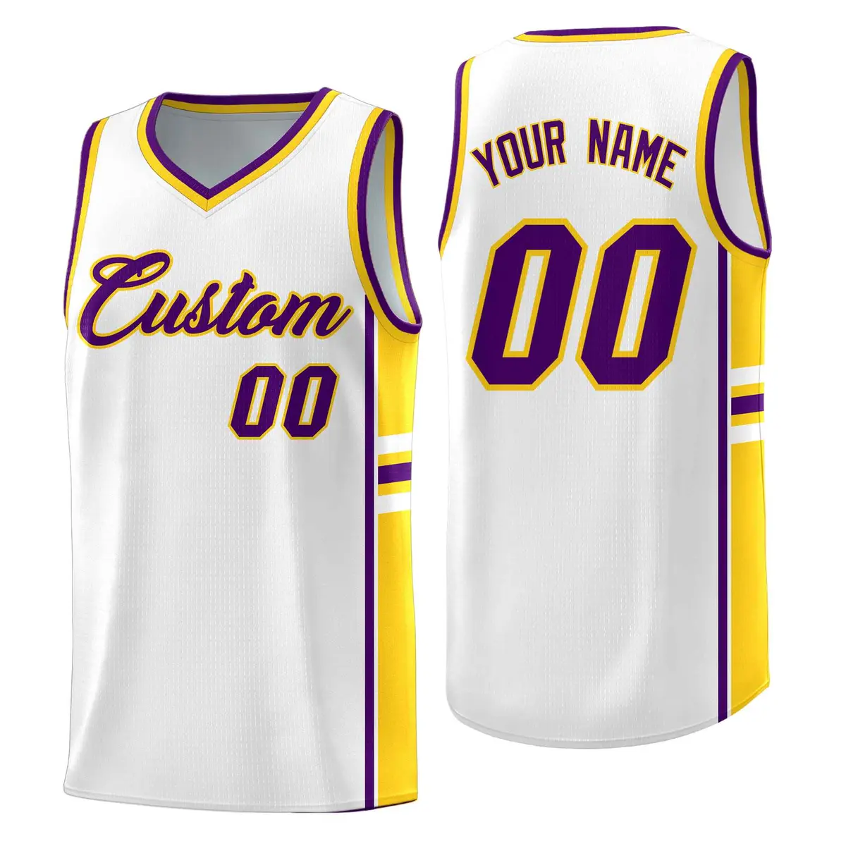 White Gold Classic Color Block Team Basketball Jersey