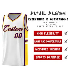 White Gold Classic Color Block Team Basketball Jersey 2