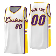 White Gold Classic Color Block Varsity Basketball Jersey 1