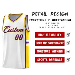 White Gold Classic Color Block Varsity Basketball Jersey 2