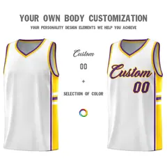 White Gold Classic Color Block Varsity Basketball Jersey 3