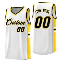 White Gold Classic Color Block Varsity Basketball Jersey 1