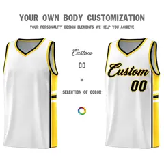 White Gold Classic Color Block Varsity Basketball Jersey 3