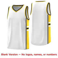 White Gold Classic Color Block Varsity Basketball Jersey 6