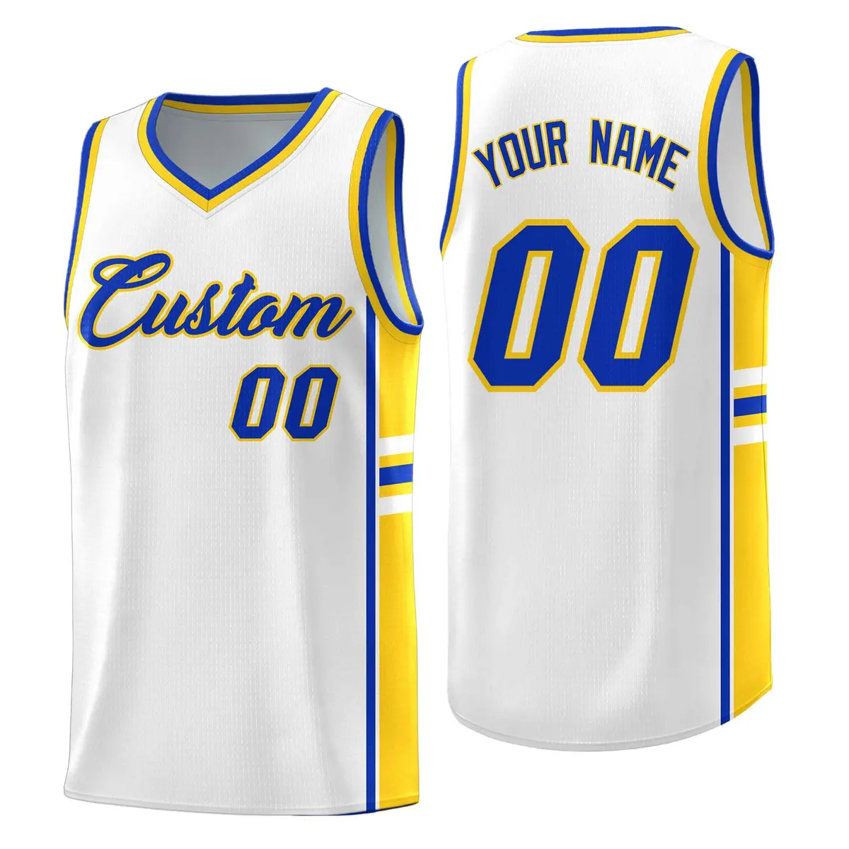 White Gold Color Block Basketball Uniform Jersey