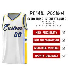 White Gold Color Block Basketball Uniform Jersey 2