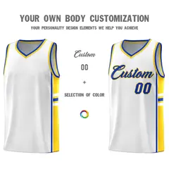 White Gold Color Block Basketball Uniform Jersey 3