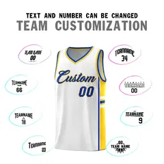 White Gold Color Block Basketball Uniform Jersey 4
