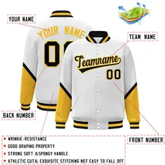 White Gold Color Block Varsity Letterman Baseball Jacket 2
