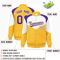 White Gold Color Block Varsity Letterman Jacket 2