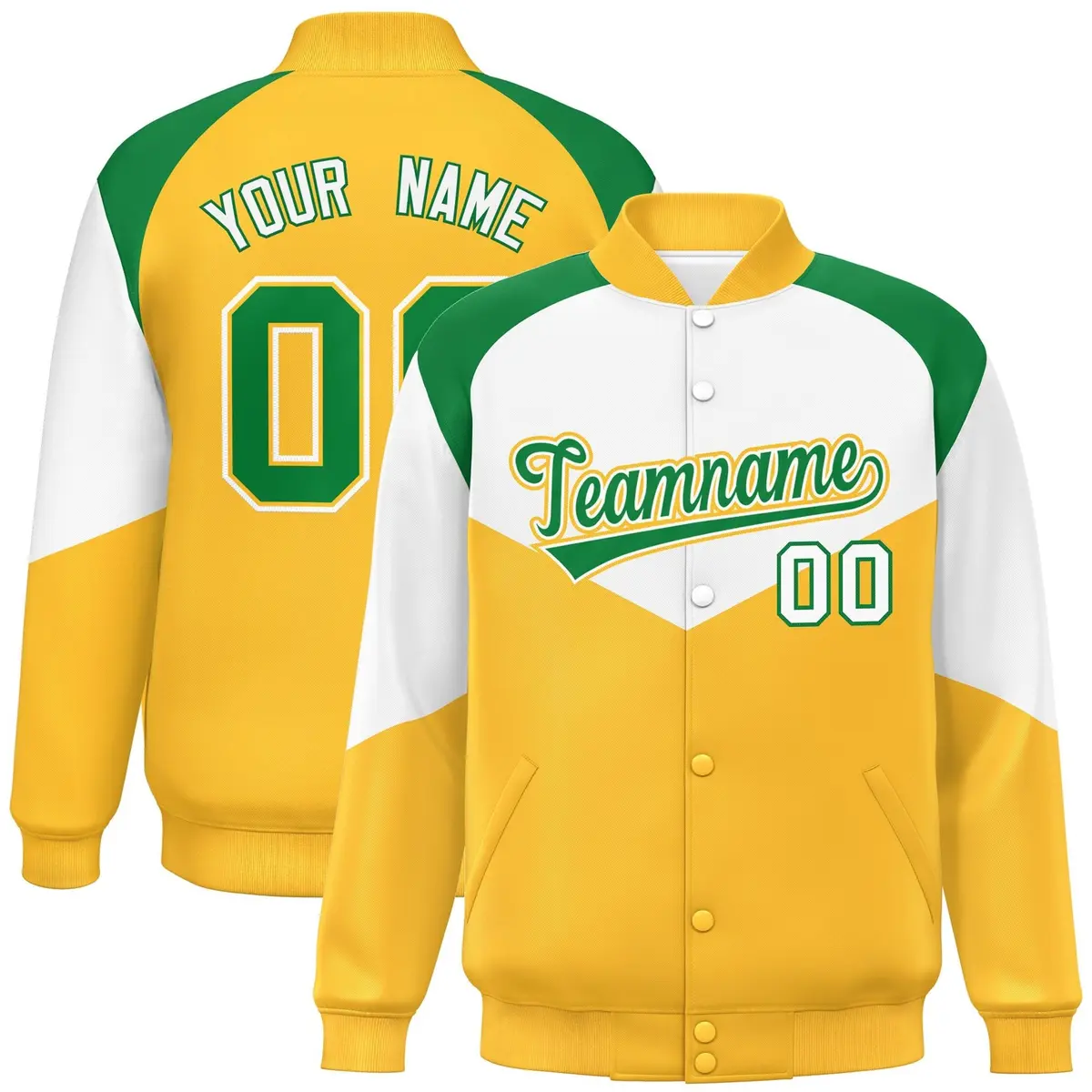 White Gold Color Block Varsity Letterman Jacket