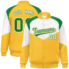 White Gold Color Block Varsity Letterman Jacket 1
