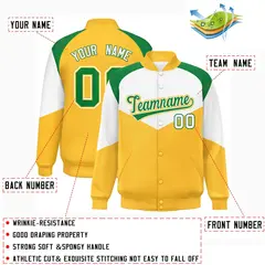 White Gold Color Block Varsity Letterman Jacket 2