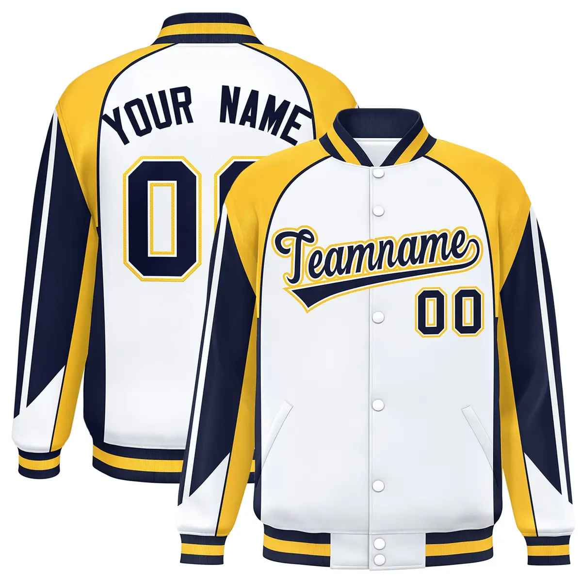 White Gold Color Block Varsity Raglan Letterman Jacket