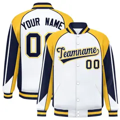 White Gold Color Block Varsity Raglan Letterman Jacket 1