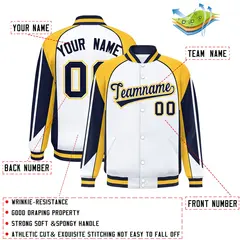 White Gold Color Block Varsity Raglan Letterman Jacket 2