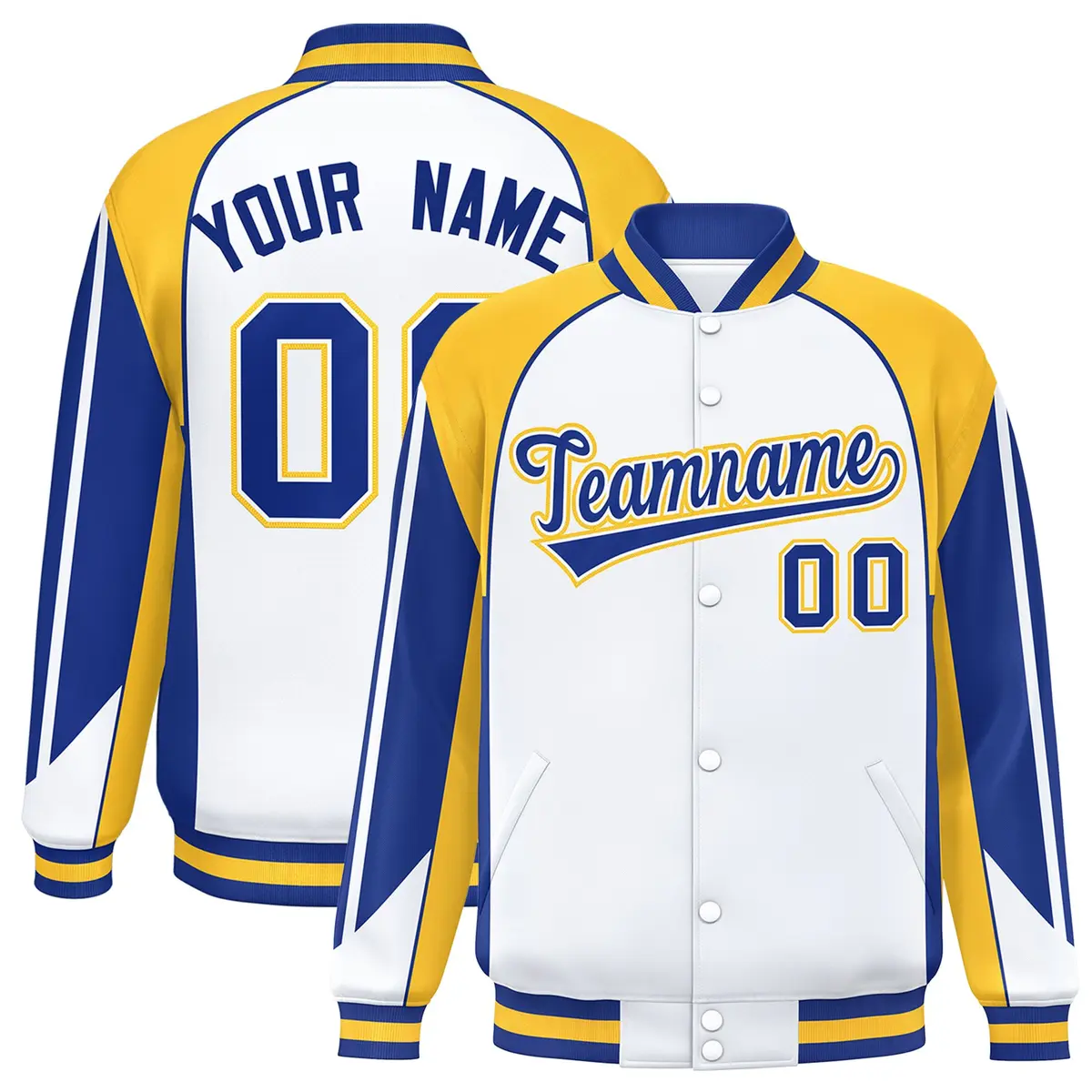 White Gold Color Block Varsity Raglan Letterman Jacket