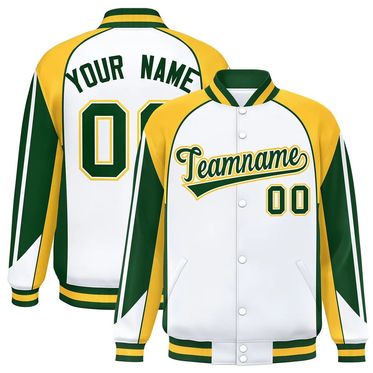 White Gold Color Block Varsity Raglan Letterman Jacket
