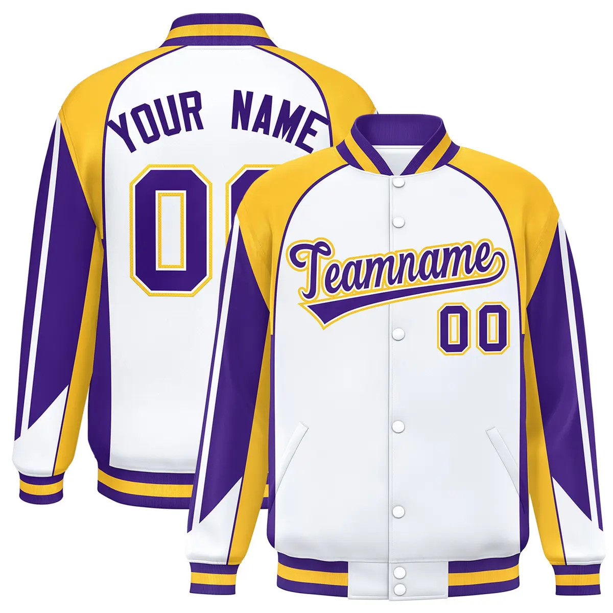 White Gold Color Block Varsity Raglan Letterman Jacket