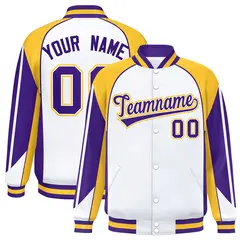 White Gold Color Block Varsity Raglan Letterman Jacket 1