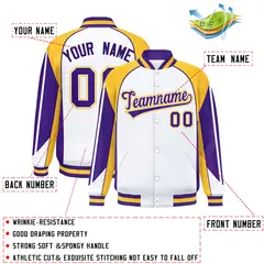 White Gold Color Block Varsity Raglan Letterman Jacket 2