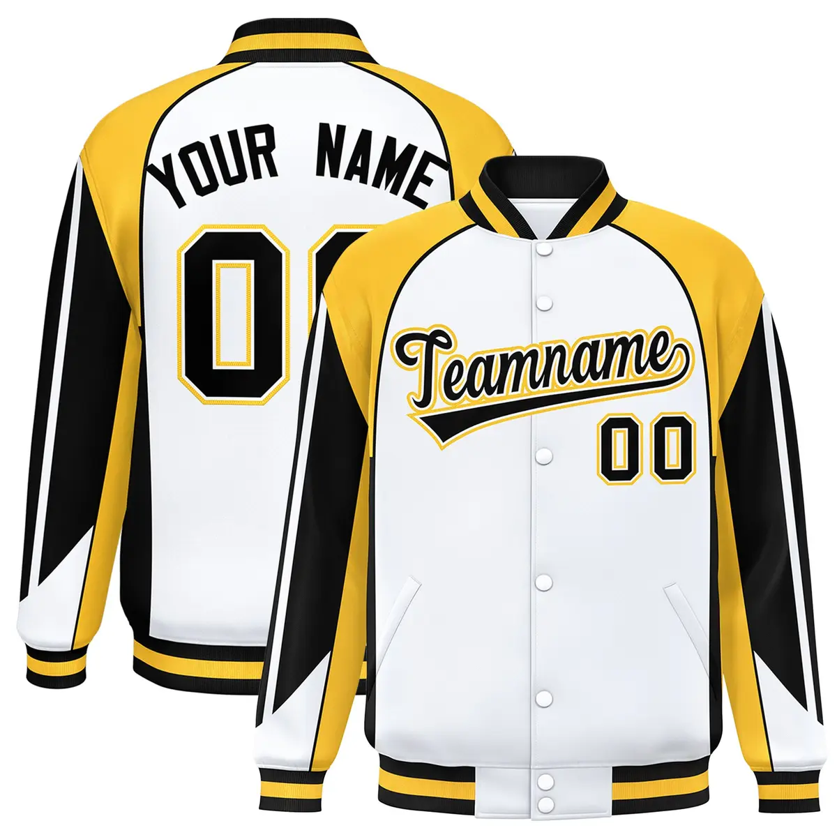 White Gold Color Block Varsity Raglan Letterman Jacket