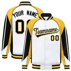White Gold Color Block Varsity Raglan Letterman Jacket 1