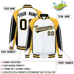 White Gold Color Block Varsity Raglan Letterman Jacket 2