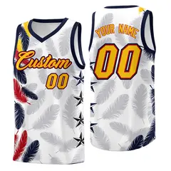 White Gold Feather Graffiti Pattern Basketball Jersey 1
