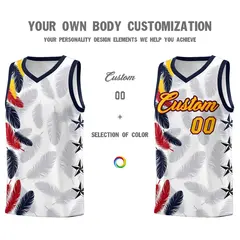White Gold Feather Graffiti Pattern Basketball Jersey 3