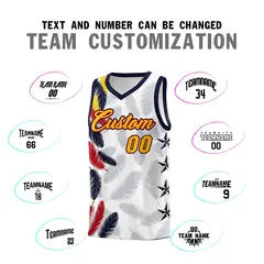 White Gold Feather Graffiti Pattern Basketball Jersey 4