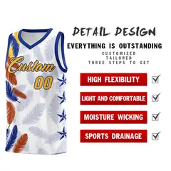 White Gold Feather Graffiti Pattern Basketball Jersey 2