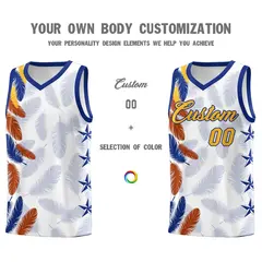 White Gold Feather Graffiti Pattern Basketball Jersey 3