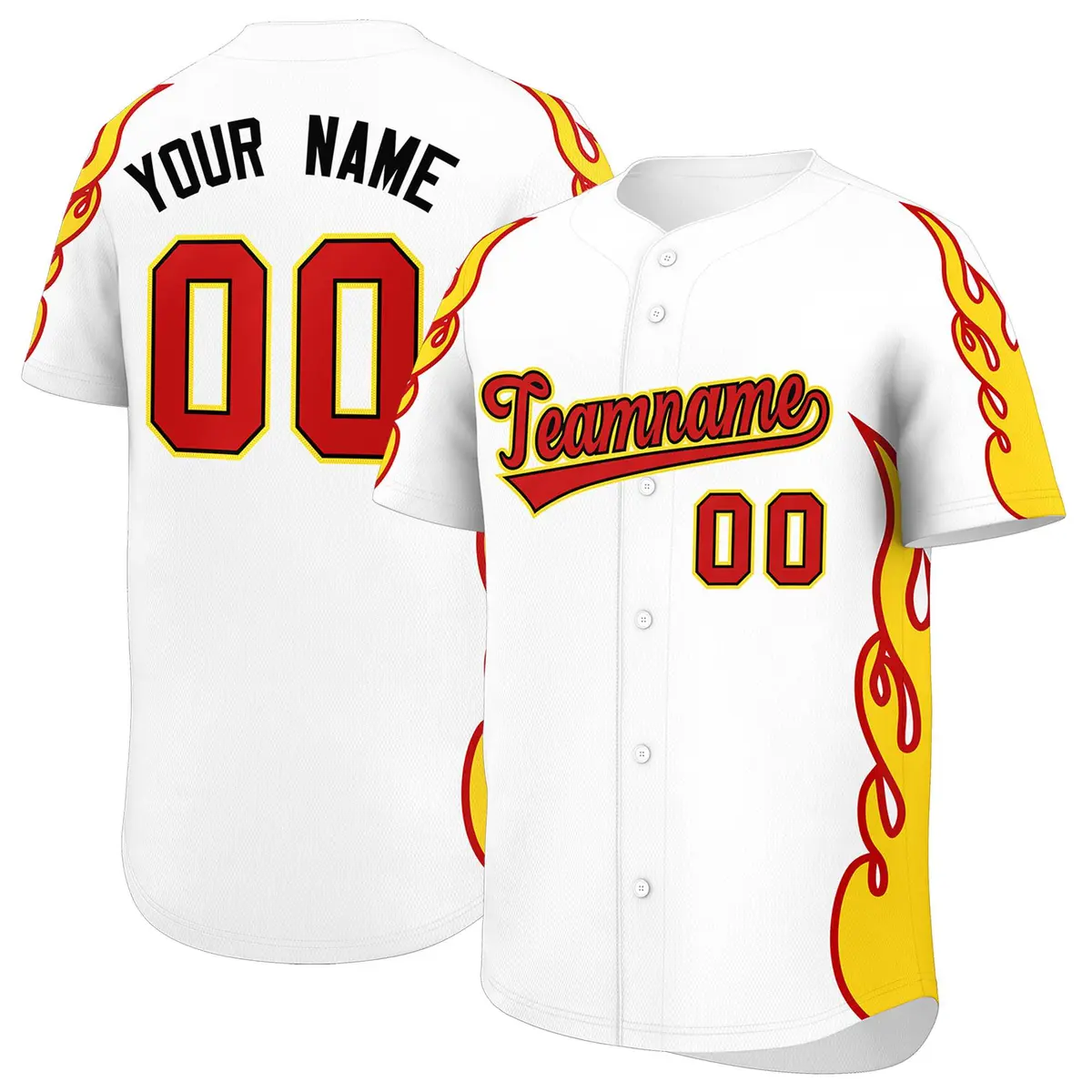 White Gold Flame Outline Baseball Jersey
