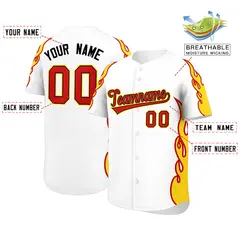 White Gold Flame Outline Baseball Jersey 2