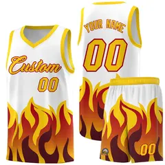 White Gold Flame Pattern Sports Basketball Jersey