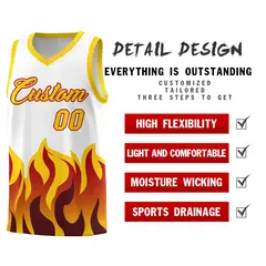 White Gold Flame Pattern Sports Basketball Jersey 2
